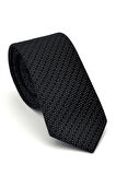 Beyaz Kırcıl Desenli Siyah Dokuma Kumaş Mendilli Slim Fit Kravat // SDK-2504-1