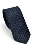 Beyaz Kırcıl Desenli Lacivert Dokuma Kumaş Mendilli Slim Fit Kravat // SDK-2504-2