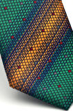 Bej Verev Desenli Zümrüt Yeşil Dokuma Kumaş Mendilli Slim Fit Kravat // SDK-2505-7