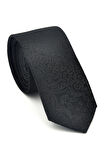 Şal Desenli Siyah Dokuma Kumaş Mendilli Slim Fit Kravat // SDK-2506-1