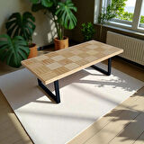 Ahşap vernikli Orta sehpa ahşap 120 X 60 cm çay kahve ofis salon sehpası metal ayak