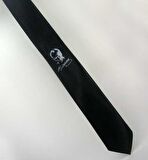 Atatürk ve İmza Baskılı Slim Fit Saten Siyah Kravat - AK-09_e