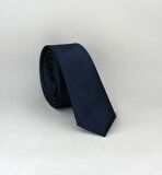 Lacivert Ultra Slim Fit Düz Renk Saten Kravat - USS-03