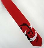 Ay-Yıldız ve Atatürk Desenli Dokuma Kırmızı Kravat - AK-06