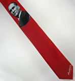Atatürk ve İmza Desenli Dokuma Kırmızı Kravat - AK-04