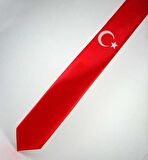 Çocuk Boy Ay-Yıldız Baskılı Saten Kırmızı Kravat - CK-27