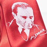 Çocuk Boy Atatürk ve İmza Baskılı Saten Kırmızı Kravat - CK-28