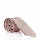 Pudra Pembe Slim Fit (ince) Düz Renk Mendilli Saten Kravat - SS-39__