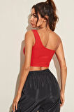 Kadın Kırmızı Tek Omuz Crop Büstiyer