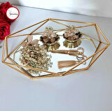 Gelincimherşey Prizma Aynalı Şoklanmış Çiçek Süslemeli Gold Söz Nişan Yüzük Tepsi Seti