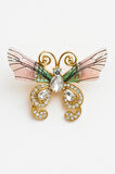Altın Tonlu Kristal Taşlı Pembe Yeşil Kanatlı Kelebek Broş