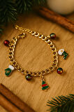 Yılbaşı Temalı Altın Tonlu Zincir Charm Kadın Bileklik