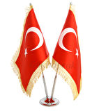 Krom ikili (2li) Türk Masa Bayrağı (SİMLİ)