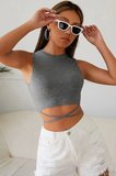 Kadın Gri Modern Fit Çapraz Bağlamalı Crop Top Büstiyer