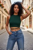 Kadın Yeşil Modern Fit Çapraz Bağlamalı Crop Top Büstiyer