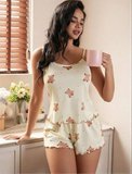 Ayıcık Desenli Askılı Şortlu Pijama Takımı
