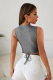 Kadın Gri Modern Fit Çapraz Bağlamalı Crop Top Büstiyer