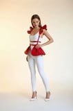 Kırmızı Etek Deri Volanlı Omuz Peplum - Brf