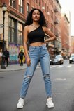 Kadın Siyah Fit Görünümlü Tek Omuz Crop Top Büstiyer
