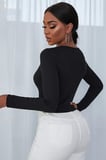 Kadın Siyah Uzun Kollu Düğmeli Göğüs Ve Göbek Dekolteli Crop Top Bluz