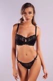 Giselle Mini String, Kadın Güpürlü Saten Siyah String Külot