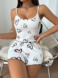 Beyaz Kalp Desen Detaylı li Pijama Takımı