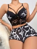 Kadın Leopar Dantel Detaylı Şortlu Gecelik Pijama Takımı