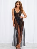 Siyah Belden Bağlamalı Dantelli Body Gecelik MERY WOMAN