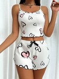 Beyaz Kalp Desen Detaylı li Pijama Takımı