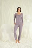 Yakası Kolu Ve Omzu Dantelli Boydan Düğmeli Pijama Takımı