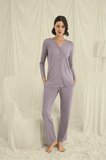 Uzun Kollu Düğmeli V Yaka Pijama Takımı