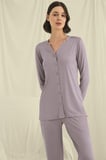 Uzun Kollu Düğmeli V Yaka Pijama Takımı