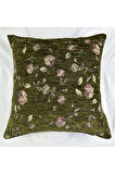 Çiçek Desenli Yastık Kılıfı Çift Taraflı Goblen Kumaş Kapalı Fermuarlı Kırlent 40x40