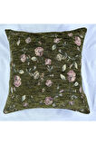 Çiçek Desenli Yastık Kılıfı Çift Taraflı Goblen Kumaş Kapalı Fermuarlı Kırlent 2'Lİ 40x40