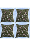 Çiçek Desenli Yastık Kılıfı Çift Taraflı Goblen Kumaş Kapalı Fermuarlı Kırlent 4'lü 40x40