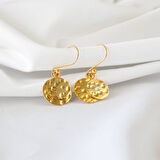 Madam Matmazel Otantik Bohem El Yapımı Yuvarlak Gümüş Kadın Küpe, 925 Ayar Gerçek Gümüş, Eskitme, Altın