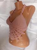 MAM Gül Kurusu Rengi Handmade Crop Top Büstiyer