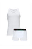 Erkek Beyaz Atlet ve Boxer 2'li Set, Modal & Pamuklu & Likralı