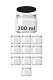 10 Adet 300 ml Metal Siyah Konserve Kapaklı Magnolya ve Gıda Saklama 300 cc Şeffaf Cam Kavanoz