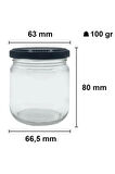 4 Adet 210 ml Metal Siyah Konserve Kapaklı Mama Yoğurt Saklama 210 Cc Şeffaf Cam Kavanoz
