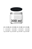 4 Adet 300 ml Metal Siyah Konserve Kapaklı Magnolya ve Gıda Saklama 300 cc Şeffaf Cam Kavanoz