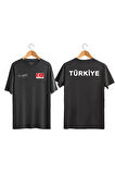 TÜRKİYE Yazılı Atatürk imzalı Türk Bayrağı Baskılı Tişört Ayyıldızlı T-shirt