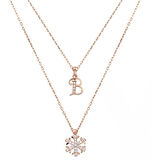 Harem Altın Harfli Kar Tanesi Çift Zincirli Gümüş Rose Kolye GMS1870
