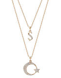 Harem Altın Çift Zincirli Harfli Ay Yıldız Gümüş Rose Kolye GMS1912
