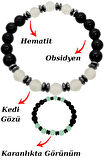 Sertifikalı Obsidyen Kedi Gözü Hematit Doğal Taş Bileklik Karanlıkta Işık Saçar