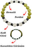 Sertifikalı Peridot Kedi Gözü Hematit Doğal Taş Bileklik Karanlıkta Işık Saçar