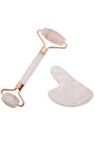 Pembe Kuvars Masaj Taşı Roller Ve Pembe Kuvars Taşı Gua Sha (kalp Tasarımlı) Set