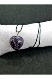 Sertifikalı Doğal Ametist Kalp Kolye Zincir Dahil