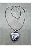 Sertifikalı Doğal Ametist Kalp Kolye Zincir Dahil