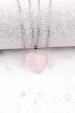Sertifikalı Pembe Kuvars Doğal Taş Kalp Kolye Sürpriz Hediyeli